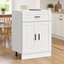 Kitchen Base Cabinet in White Engineered Wood with Adjustable Feet