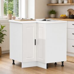 White High Gloss Engineered Wood Corner Base Cabinet