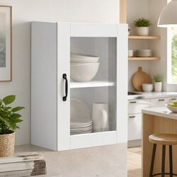 Sleek White Wall-Mounted Cabinet with Glass Door