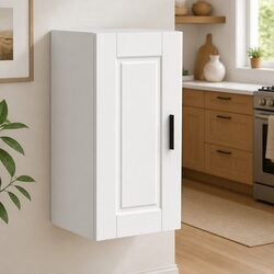 Wall-Mounted White Engineered Wood Storage Cabinet