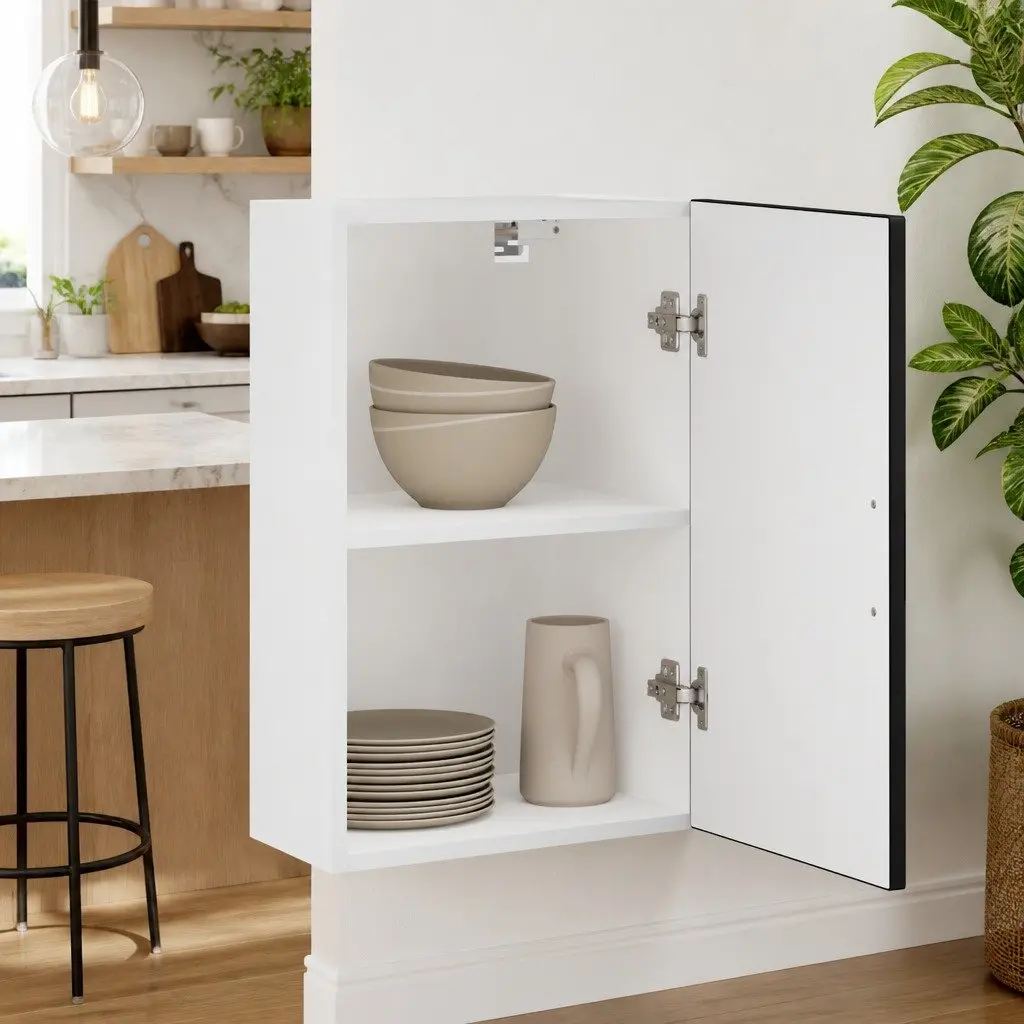 Wall Mounted Cabinet Space Saving Black Engineered Wood Kitchen Storage Unit