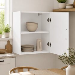 White Engineered Wood Wall Cabinet with Door for Storage