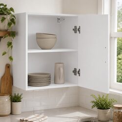 Set of 2 Wall-Mounted White Engineered Wood Cabinets