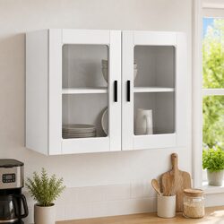 Wall-Mounted Kitchen Cabinet with Glass Door in White