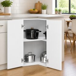 Corner Cabinet for Kitchen Storage - White Engineered Wood