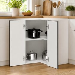 Wall-Mounted Black Engineered Wood Corner Cabinet