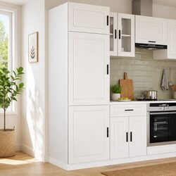 White Storage Cabinet for Kitchen with Engineered Wood Design