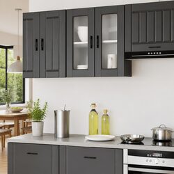 Black Engineered Wood Kitchen Wall Cabinet with Glass Door