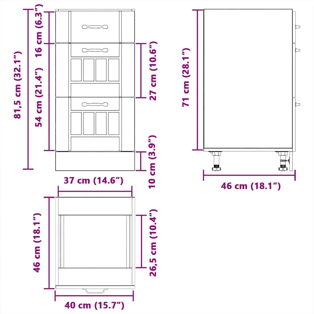 Kitchen Base Cabinet Black Engineered Wood Storage Unit