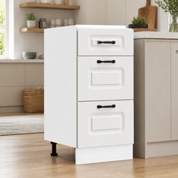 Kitchen Base Cabinet in White Engineered Wood with Adjustable Feet
