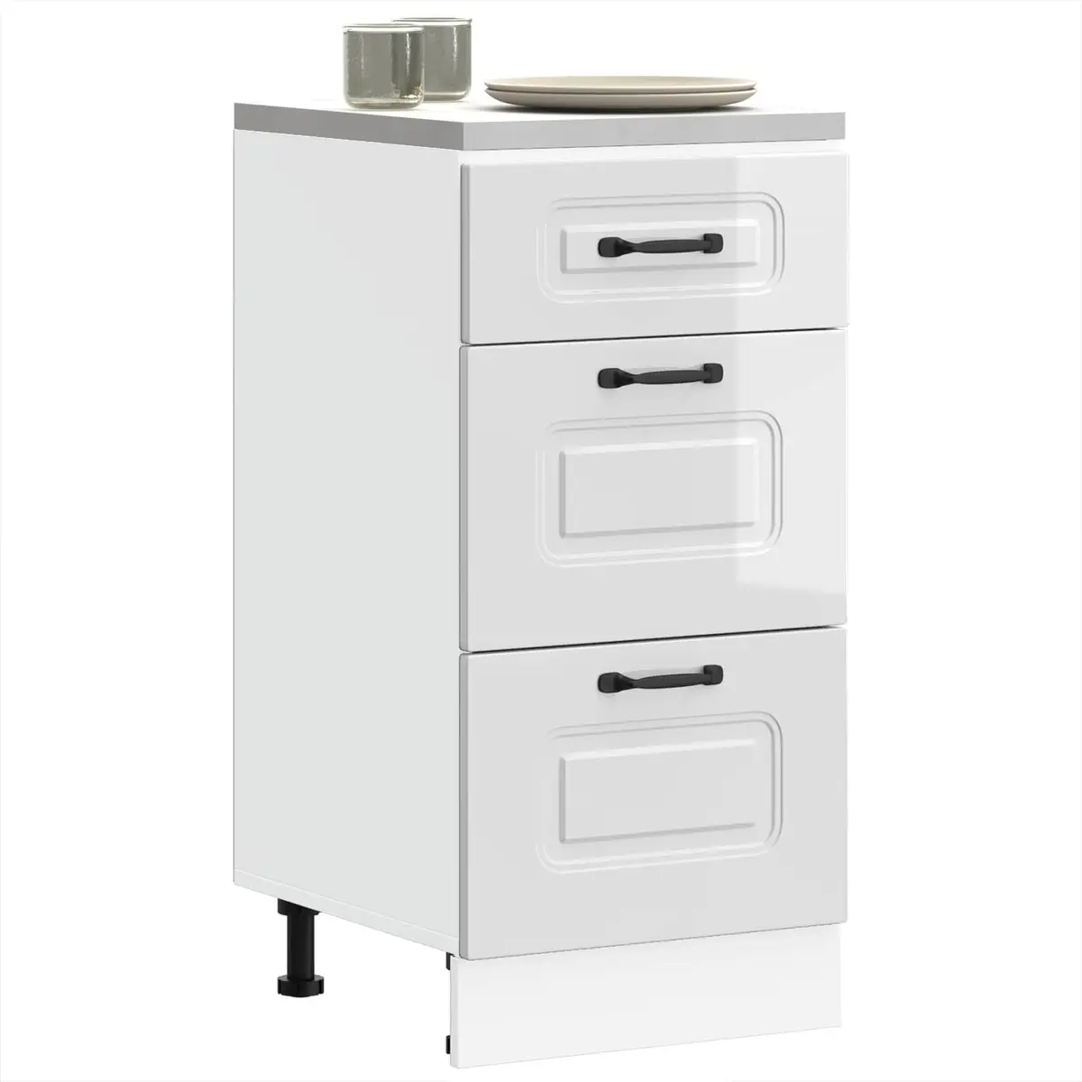 Kitchen Base Cabinet High Gloss White Engineered Wood Storage Size