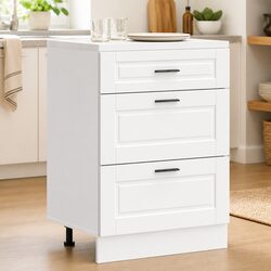 Engineered Wood Kitchen Base Cabinet in White with Adjustable Feet