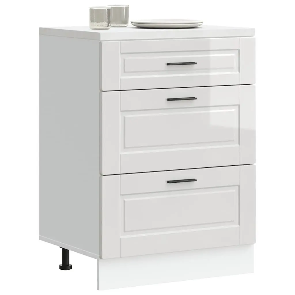 Kitchen Cabinet High Gloss White Engineered Wood Storage Cupboard
