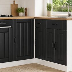 Engineered Wood Black Kitchen Base Cabinet for Sink Storage