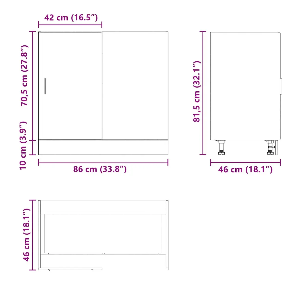 Kitchen Base Cabinet High Gloss White Engineered Wood Storage Organizer