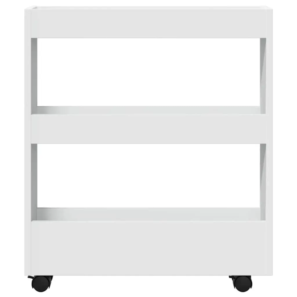 Narrow Storage Trolley 3 Tier Compact White Rolling Cart with Swivel Wheels