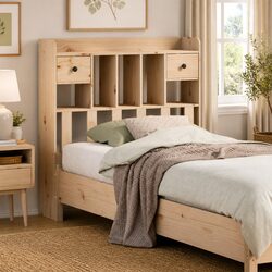 Freestanding Headboard with Storage 90cm Solid Pine Wood