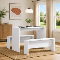 Engineered Wood Dining Table and Benches 3-Piece Set