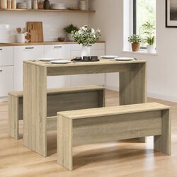 3-Piece Engineered Wood Dining Table and Bench Set