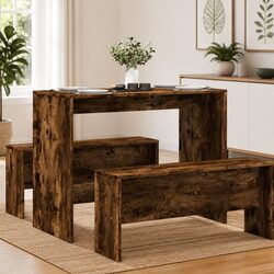 3-Piece Dining Set with Engineered Wood Table and Benches