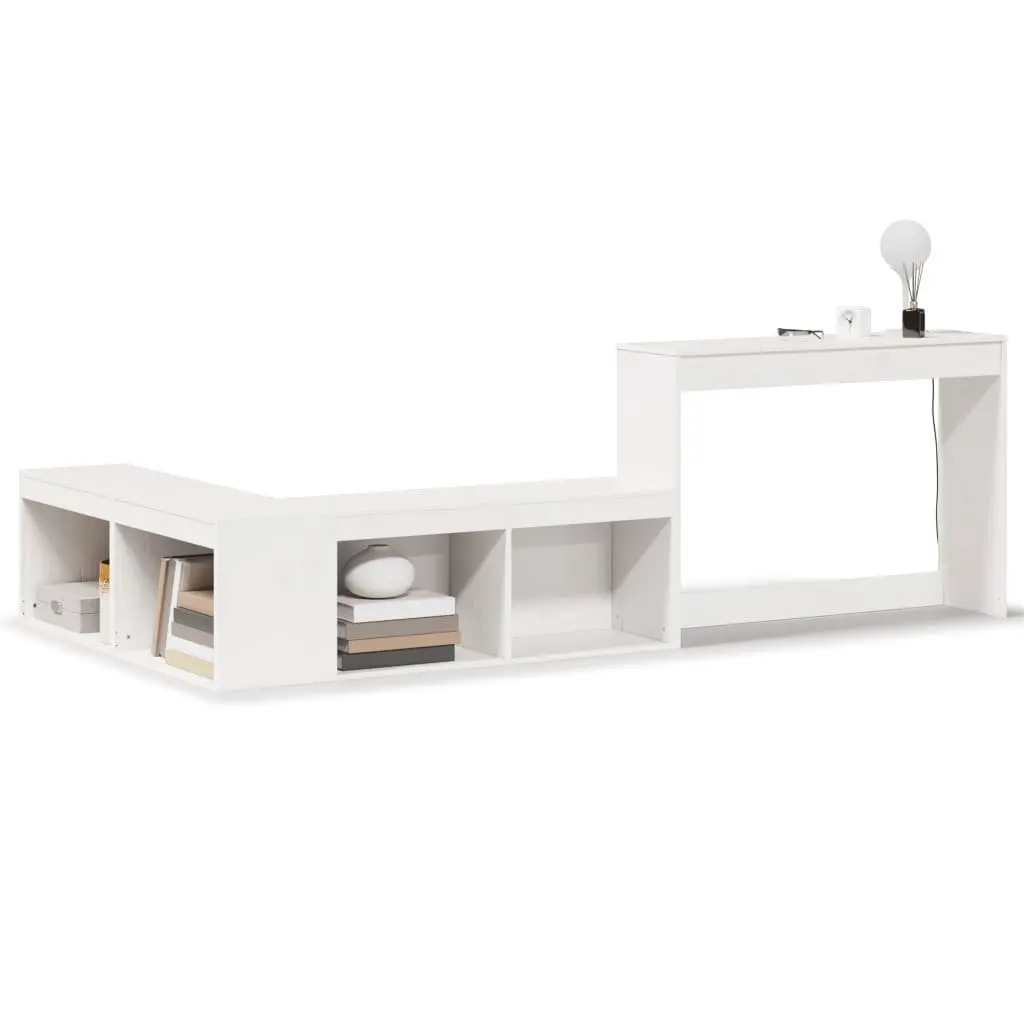 Bedside Cabinet with Desk Space Saving L-Shaped White Solid Pinewood