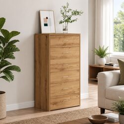 6-Drawer Engineered Wood Sideboard in Brown