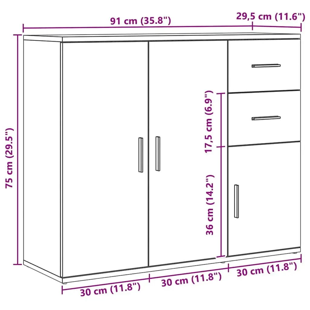 Sideboard Brown Engineered Wood Cabinet Storage Buffet Furniture 91L x 29.5W x 75H cm