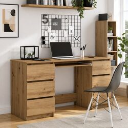 Efficient Writing Desk with 6 Drawers, Brown Engineered Wood