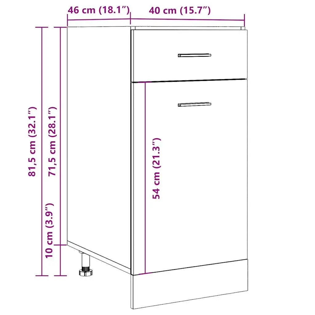 Kitchen Cabinet Storage Unit Grey 1 Drawer 2 Compartments