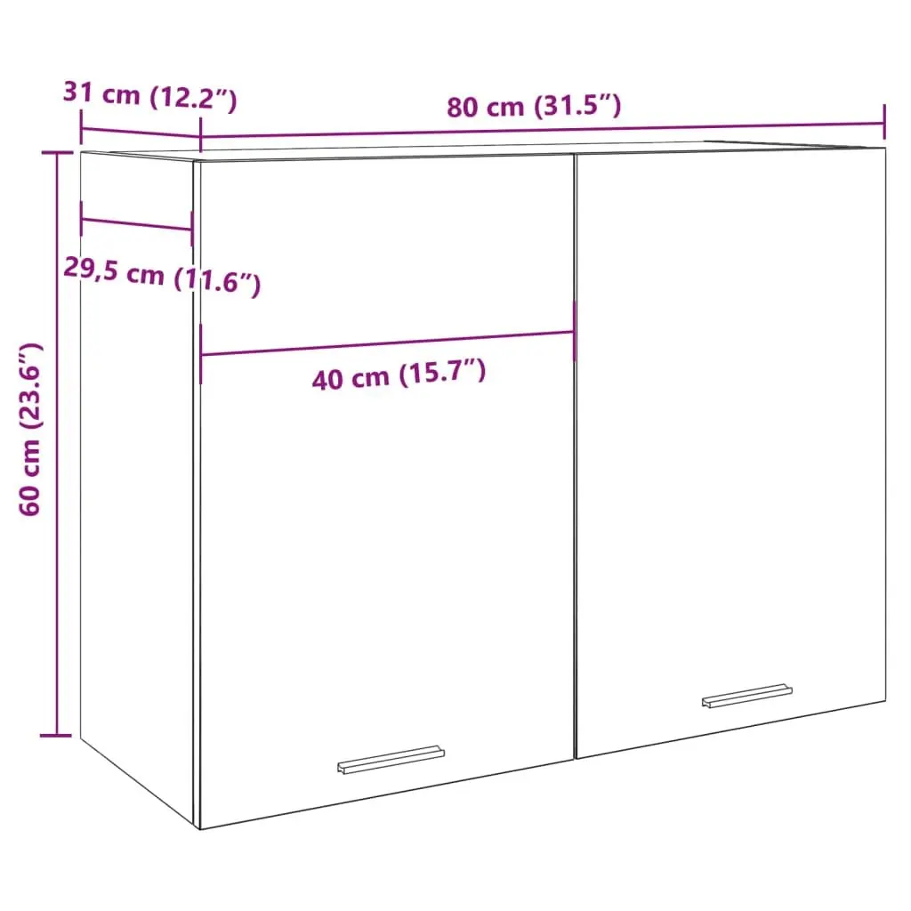 Hanging Kitchen Cabinet Wall-Mounted Storage Engineered Wood Grey 80x31x60cm