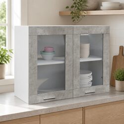 Grey Hanging Glass Cabinet for Kitchen Storage
