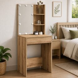 RGB LED Light Dressing Table with Storage and Shelves