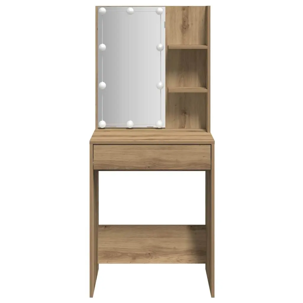 Dressing Table with Open Shelves Drawer Storage RGB LED Lights Artisan Oak 60x40x140cm
