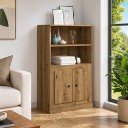 Brown Highboard Storage Cabinet in Engineered Wood