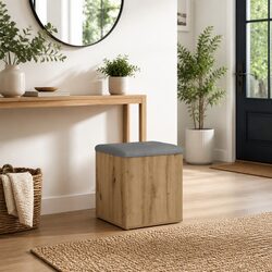 Engineered Wood Storage Bench with Padded Seat, Brown