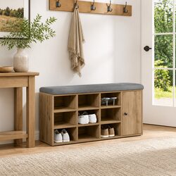 Engineered Wood Storage Bench with Padded Seat