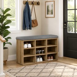 Shoe Bench with Storage Compartment, Brown Finish