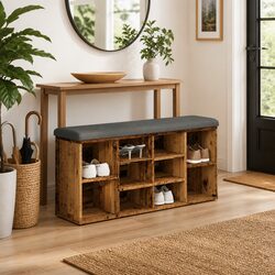 Shoe Bench Storage Ottoman in Brown Engineered Wood
