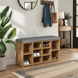 Engineered Wood Shoe Bench with Padded Seat, Brown