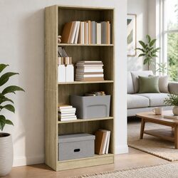 Engineered Wood Bookcase with Open Compartments in Brown