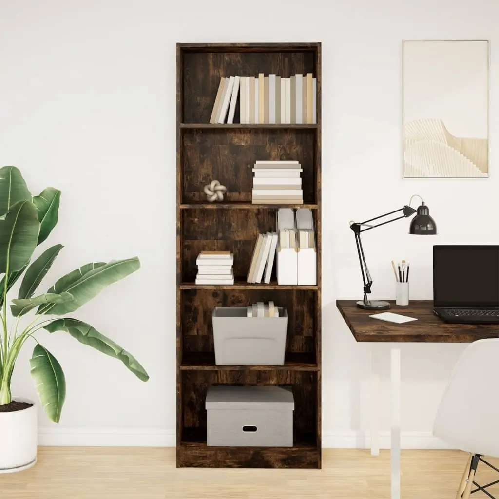 Bookcase Smoked Oak 60x24x176 cm Brown Engineered Wood Standing Shelf Storage