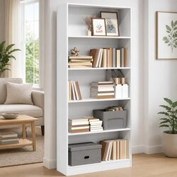 White Bookcase with Open Compartments 80x24x176 cm