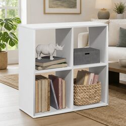 4-Compartment Room Divider Bookcase, White Engineered Wood