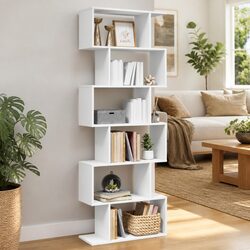 White Standing Storage Shelf 6-Tier Bookcase 70x24x193 cm
