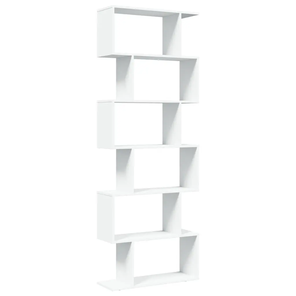 Room Divider Bookcase Staggered Storage 6-Tier White 70x24x193 cm