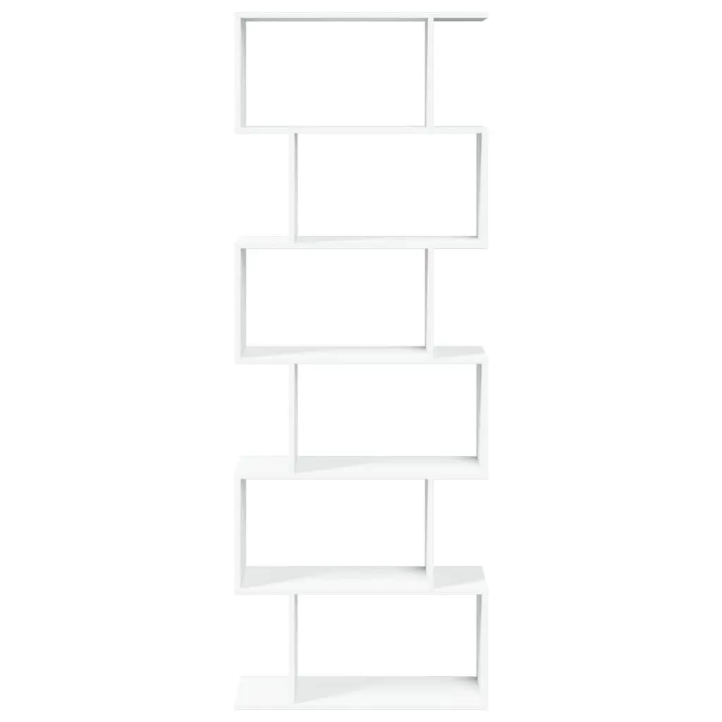 Room Divider Bookcase Staggered Storage 6-Tier White 70x24x193 cm