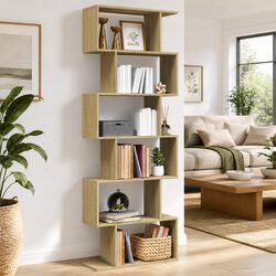 6-Tier Brown Bookcase Room Divider 70x24x193cm