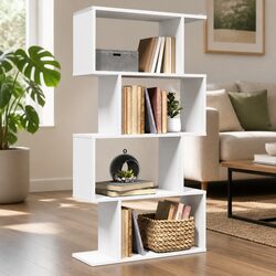 4-Tier Bookcase Room Divider in White Engineered Wood