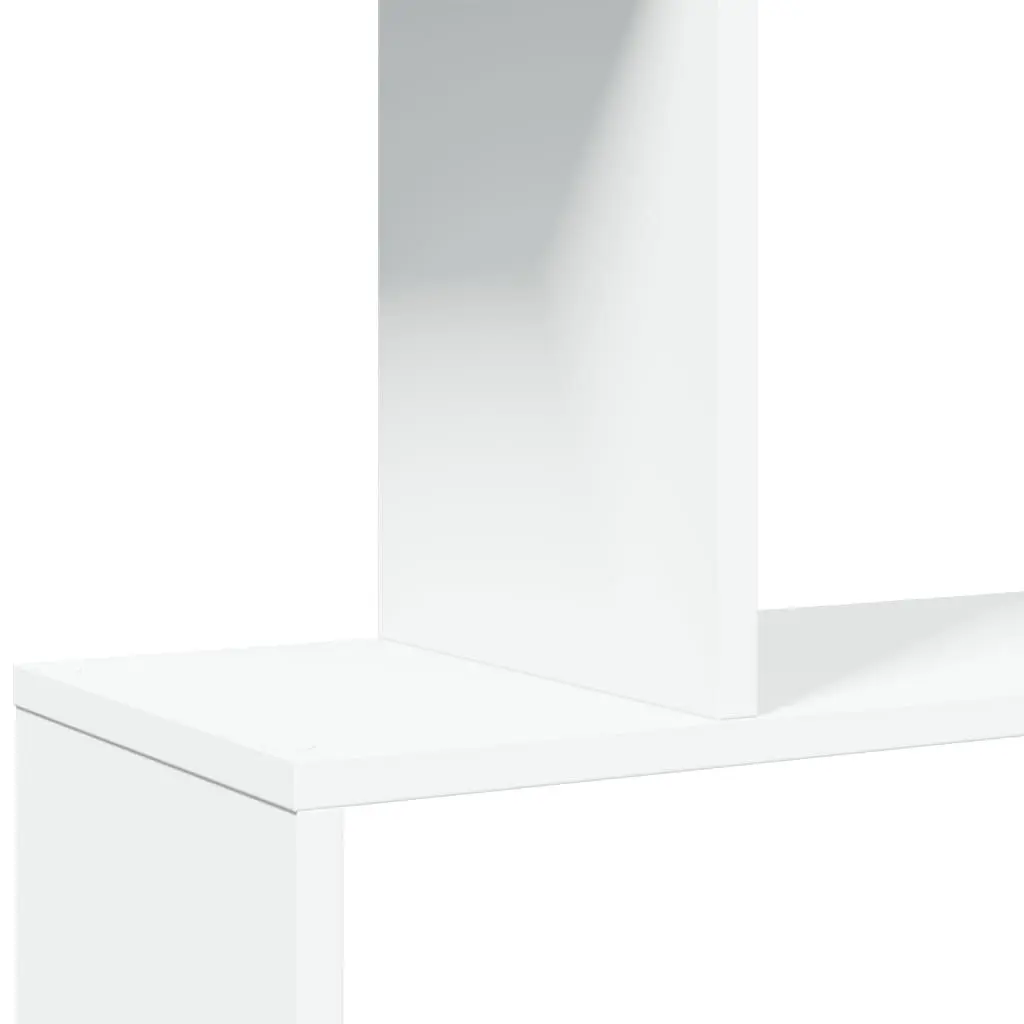 Room Divider Bookcase 4-Tier Staggered Storage White Engineered Wood Shelving Unit