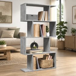 Grey Engineered Wood 4-Tier Bookcase for Room Division